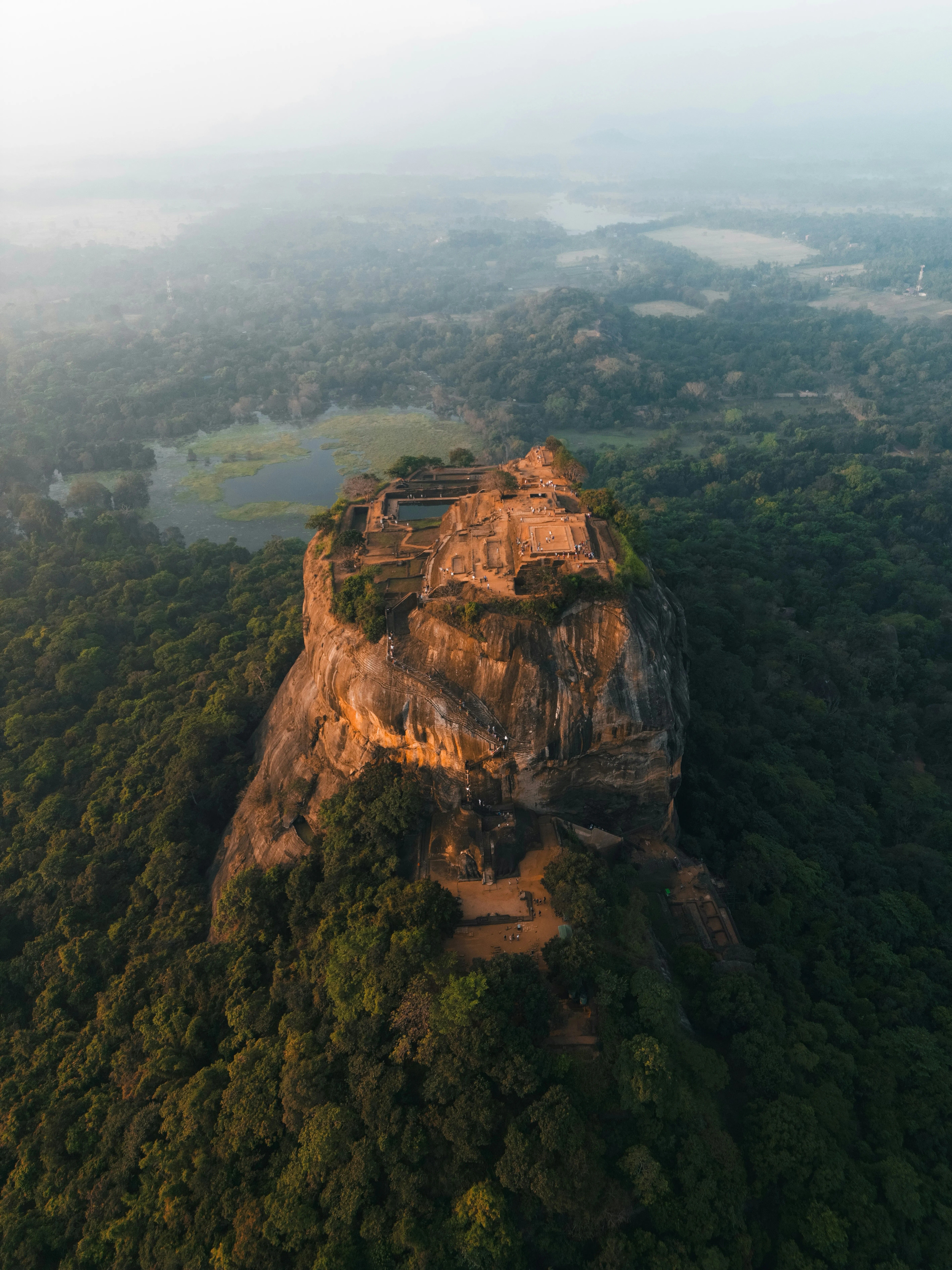 Aerial view of Sigiriya Rock Fortress at sunrise